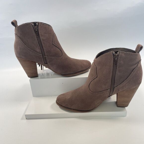 Steve Madden Ohio Western Ankle Booties Fringe Taupe Suede Heeled Women's 8.5 - Picture 4 of 9